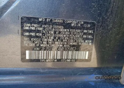 2021 Subaru Crosstrek Premium из США, поврежденный, VIN JF2GTAPC4M8305862